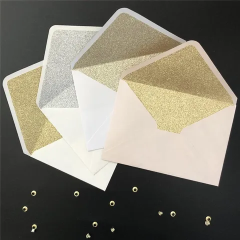Pearlescent Paper Envelopes With Glitter Lining Self Seal Wedding Invitation Envelopes For Cards Stationery