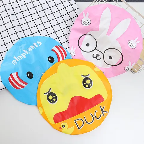 Cute Cartoon Waterproof Shower Cap For Women Men PVC Bath Hair Cap Reusable Elastic Bathing Cap For Bathroom Shower