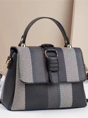 Women's Fashion PU Leather Bucket Bag Colorblock Casual Handbag Large Capacity Crossbody Shoulder Top Handle Bag