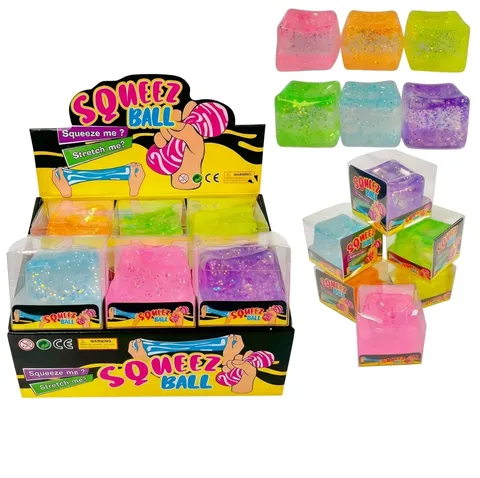 Quadratischer Eiswürfel Squishy Spielzeug Langsame Rückfederung Sensorischer Squeeze Ball Schneeflocke Glitzer Stressabbau Dekompression Spielzeug