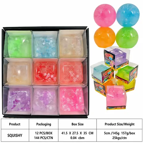 Quadratischer Eiswürfel Squishy Spielzeug Langsame Rückfederung Sensorischer Squeeze Ball Schneeflocke Glitzer Stressabbau Dekompression Spielzeug