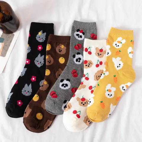 Cute Cartoon Animal Cotton Mid Tube Socks For Women Sweet College Style Trendy Autumn Winter Casual Fashion Hosiery
