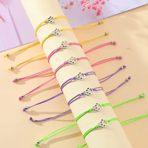 Braccialetto dell'Amicizia in Corda Tessuta a Mano con ciondolo a zampa di gatto simpatico regalo di gioielli in corda intrecciata per donne uomini