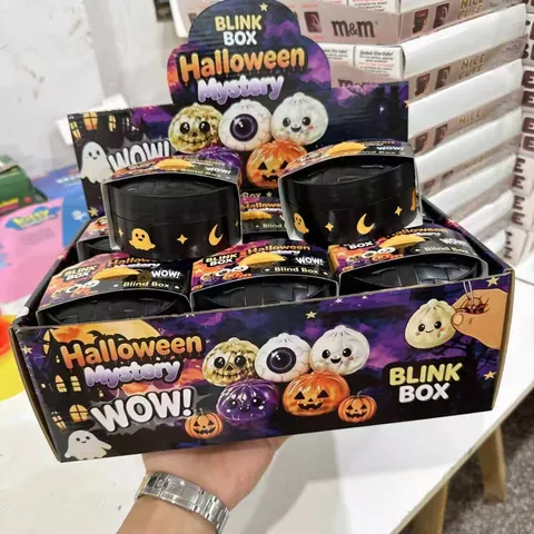 Navidad Halloween Squishy Bollo Juguete de Descompresión Purpurina Pectina Lento Aumento Fidget Caja Misteriosa Ventilación Bola Regalo