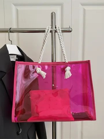 Grande Capacità PVC Borsa Tote Trasparente Donna Moda Estiva Borsa Jelly Chiara Casual Viaggio Borsa a Tracolla Con Tasca Interna