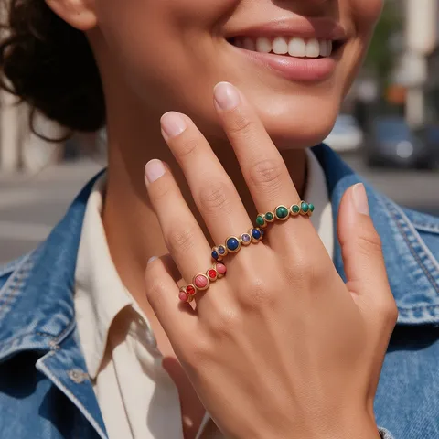 Anello Aperto Minimalista in Acciaio Inossidabile per Donna Placcato PVD Strass Colorato Geometrico Regolabile Gioiello di Moda