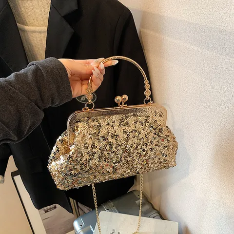Sac Bandoulière Coquillage à Paillettes Mode Femme Luxe Chaine Brillante Sac à Main Urbain Minimaliste Sac Épaule Soirée