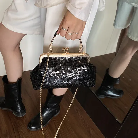 Sac Bandoulière Coquillage à Paillettes Mode Femme Luxe Chaine Brillante Sac à Main Urbain Minimaliste Sac Épaule Soirée