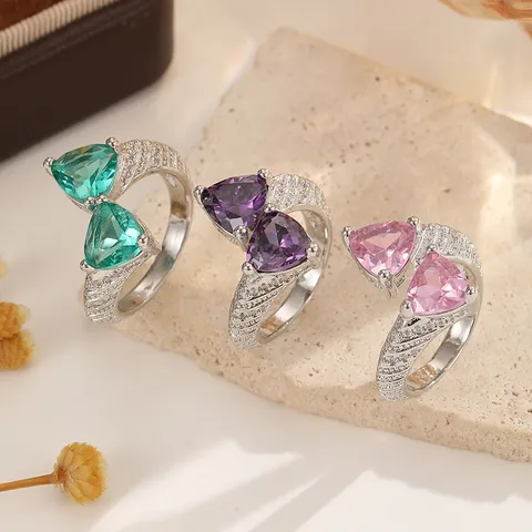 Minimalist European Light Luxury Geometric Triangle Rhinestone Open Ring Adjustable Retro Finger Ring Fashion Jewelry For Women