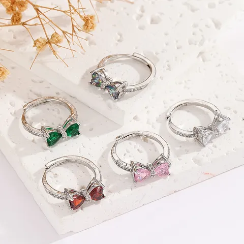 Luxury Bow Copper Ring With Colorful Zirconia Open Adjustable Design Fashion Women Finger Jewelry Gift Ring