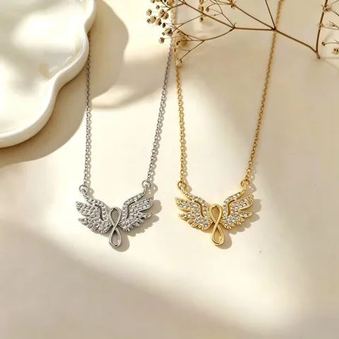 Stainless Steel Infinity Wings Pendant Necklace For Women Gold Silver Plated Rhinestone Choker Fashion Jewelry