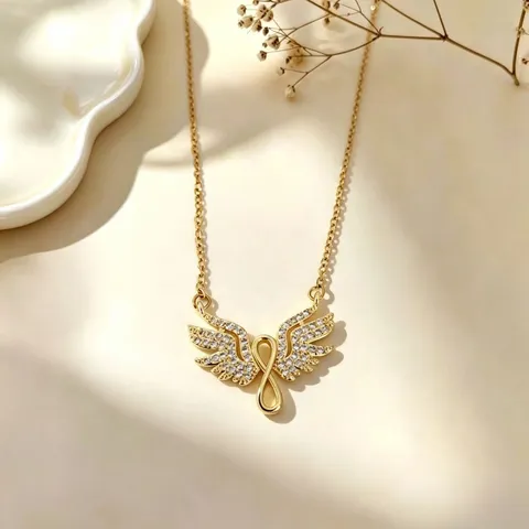 Stainless Steel Infinity Wings Pendant Necklace For Women Gold Silver Plated Rhinestone Choker Fashion Jewelry