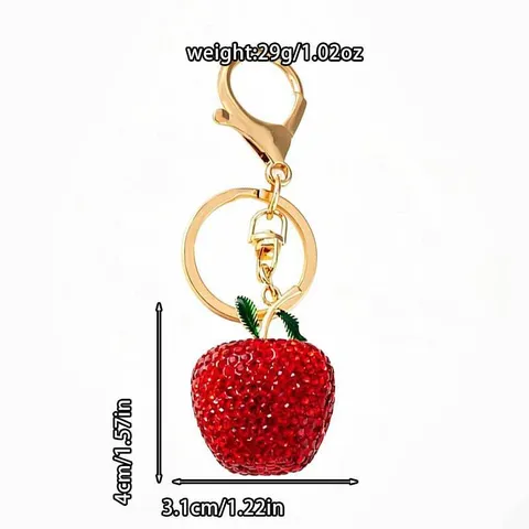 Luxury Rhinestone Apple Keychain Metal Car Key Ring Cute Bag Pendant Sparkling Fruit Key Chain Fashion Jewelry