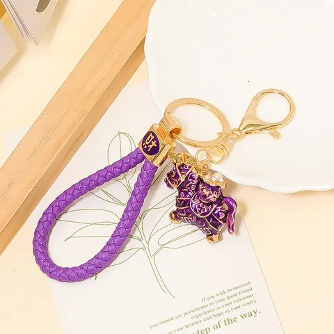Zodiac Horse Metal Keychain Enamel Rhinestone Pearl Pendant Cute Animal Bag Charm Car Key Ring Gift Accessories