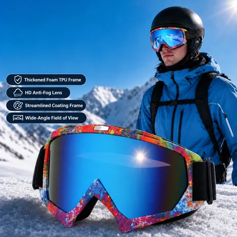 Skibril TPU Frame PC Lens UV Bescherming Winddicht OTG Voor Heren Dames Outdoor Snowboard Sport Verstelbare Band Graffiti