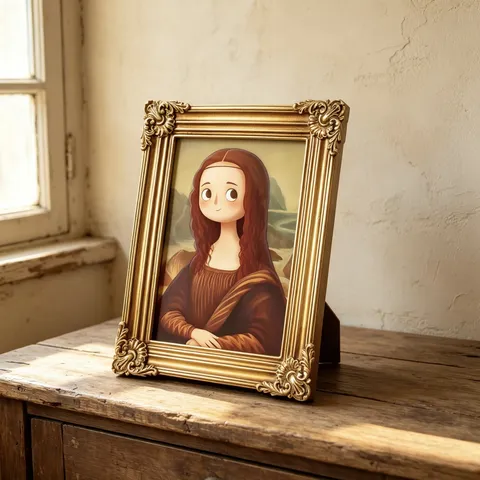 European American Retro Resin Carved Photo Frame Antique Gold Baroque Ornate Picture Frame With Mona Lisa Cartoon Art Print