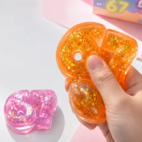 Number 67 Squishy Toy Glitter Liquid Maltose Decompression Toy Soft Slow Rising Stress Relief Fidget Toy Gift