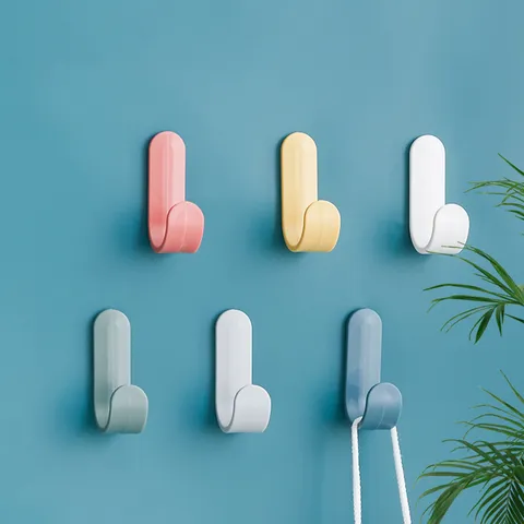 Modern Minimalist J-Shaped Adhesive Wall Hook Punch-Free Sticky Hook For Bathroom Kitchen Behind Door Hat Coat Hanger