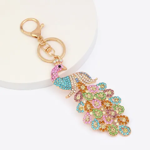 Light Luxury Creative Peacock Keychain Rhinestone Metal Animal Key Chain Cute Bag Pendant Fashion Car Key Ring Gift