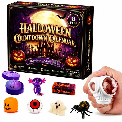 Halloween Advent Calendar Squishy Toys Set Fidget Sensory Stress Relief Toys Cute TPR Soft Toys Gift For Kids Party