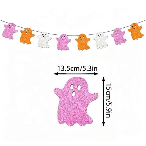 Halloween Party Decorative Bunting Glitter Paper Ghost Spider Bat Pentagram Garland Indoor Home Hanging Ornaments