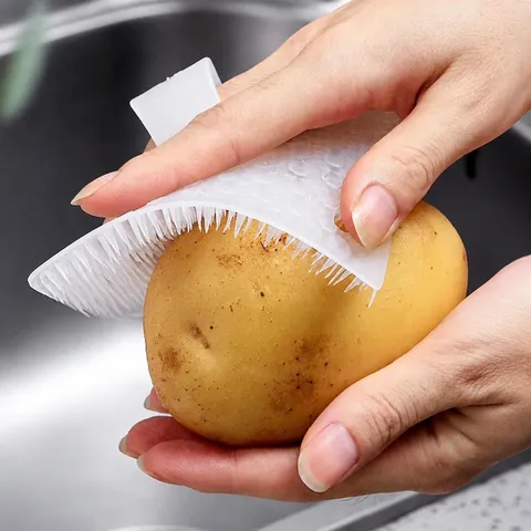 Multifunctional Finger Sleeve Vegetable Fruit Cleaning Brush Flexible Silicone Kitchen Dish Washing Scrub Brush