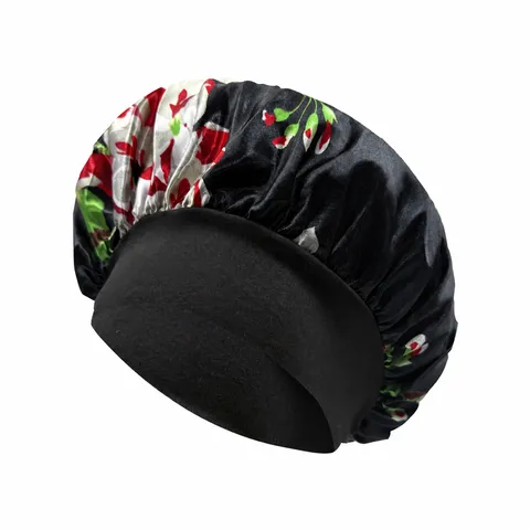 Women Satin Sleep Cap Floral Printed Wide Band Elastic Night Cap Hair Care Bonnet For Sleeping Daily Use