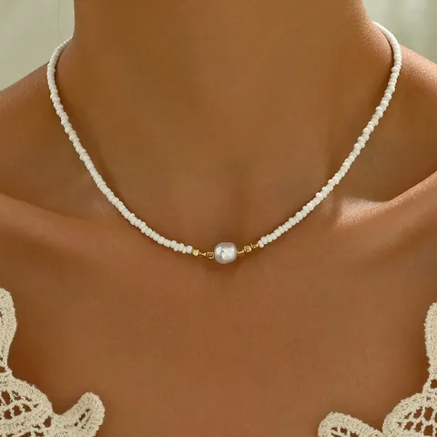 Collar de Perlas Artificiales Irregulares Vintage Bohemio Gargantilla Multicapa Minimalista Regalo de Joyería Para Mujeres