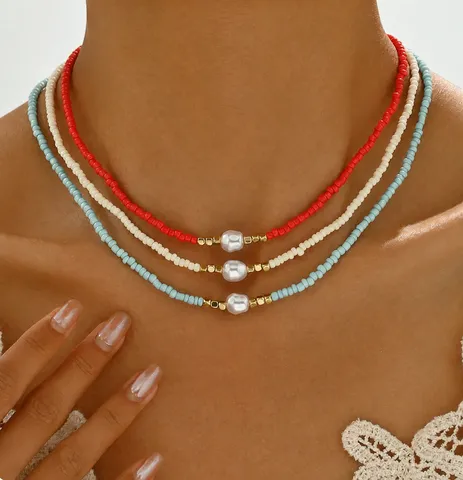 Collar de Perlas Artificiales Irregulares Vintage Bohemio Gargantilla Multicapa Minimalista Regalo de Joyería Para Mujeres
