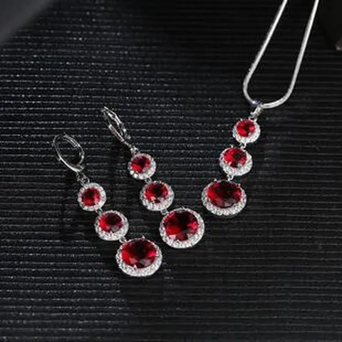 Elegant Women Jewelry Alloy Zircon Necklace And Earrings Round Halo Water Drop Pendant For Wedding Party Decor