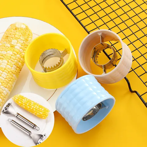 Hogar Plástico Acero Inoxidable Desgranador de Maíz Pelador Rotativo Portátil Cocina Fruta Vegetal Herramienta Pelador