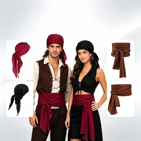 Halloween Piraten Stirnband Und Gürtel Set Kostüm Zubehör Rot Schwarz Braun Kopfbedeckung Für Erwachsene Und Kinder Bühnenparty