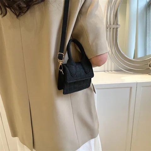 Women Fashion Vintage Commuter Felt Crossbody Bag Small Square Bag Top Handle Shoulder Bag Casual Purse