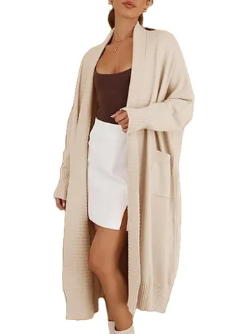Women Casual Long Cardigan Sweater Fall Winter Open Front Long Sleeve Knit Outerwear With Pockets Lazy Style Oversized Coat
