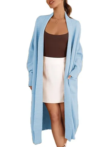 Women Casual Long Cardigan Sweater Fall Winter Open Front Long Sleeve Knit Outerwear With Pockets Lazy Style Oversized Coat