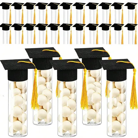 Tubo di Caramelle con Cappello di Laurea Con Nappa Contenitore in Plastica Trasparente Articoli per Feste