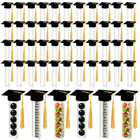 Tubo di Caramelle con Cappello di Laurea Con Nappa Contenitore in Plastica Trasparente Articoli per Feste