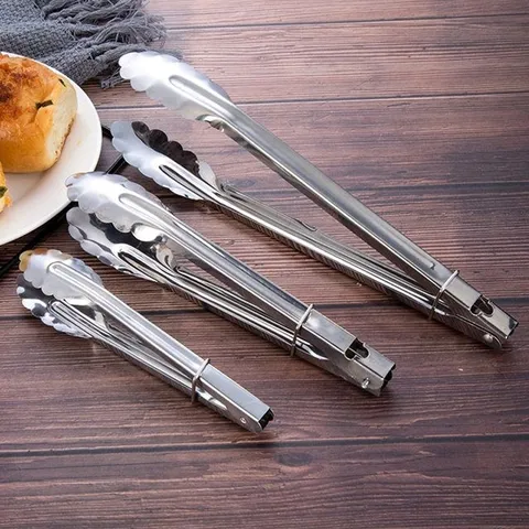 Stainless Steel Food Tongs Thickened Barbecue Grilling Tongs Kitchen Steak Bread Salad Tongs BBQ Cooking Tool