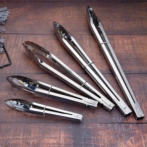 Stainless Steel Food Tongs Thickened Barbecue Grilling Tongs Kitchen Steak Bread Salad Tongs BBQ Cooking Tool