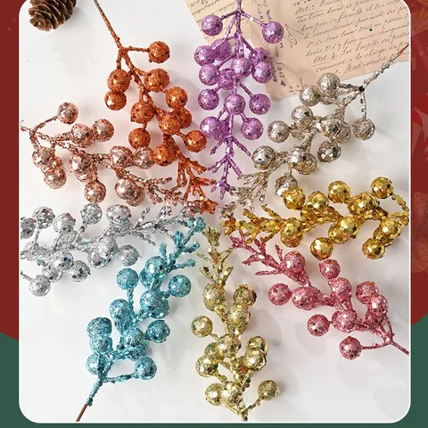 12 Teste Bacche Glitterate di Natale Rami di Frutta Artificiale per Ornamento dell'albero di Natale Decorazione per Feste a Casa Steli di Bacche Scintillanti