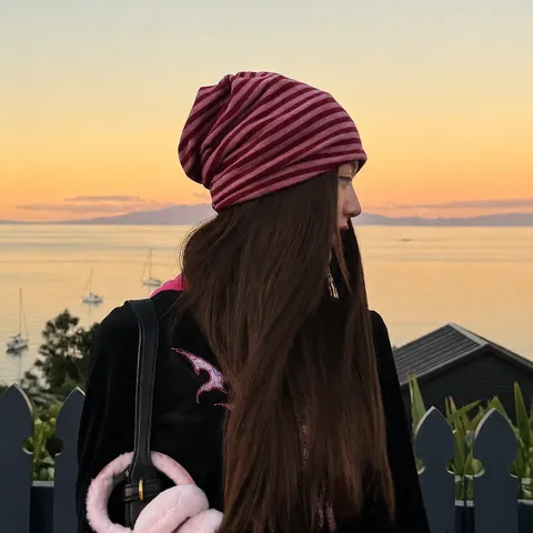 Korean Style Slouchy Beanie Hat For Women Warm Knit Winter Hat Casual Striped Pullover Cap Fashion Headwear