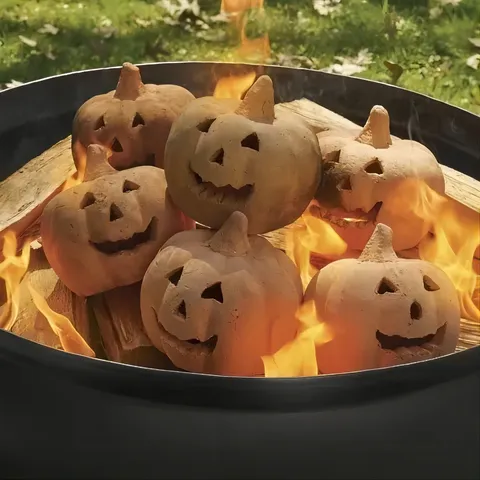 Halloween Simulation Pumpkin Skeleton Bonfire Barbecue Party Stove Ceramic Home Courtyard Decorative Ornament