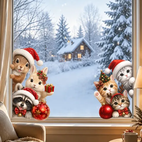 Christmas Static Glass Window Stickers Santa Claus Snowman Elk Cartoon Holiday Home Decor Wall Glass Decals PVC