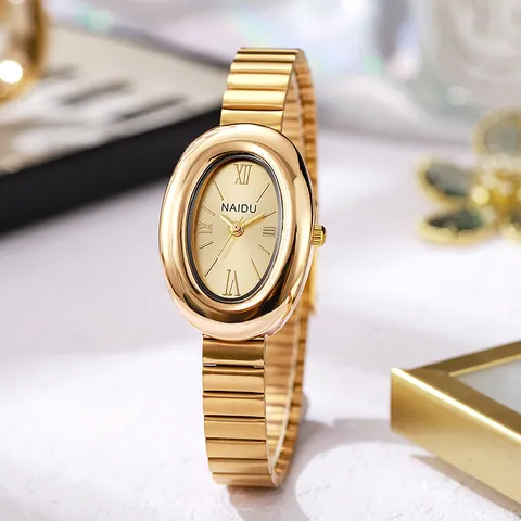 Vintage Retro Oval Quartz Watch For Women Stainless Steel Alloy Wristwatch Elegant Dress Timepiece Daily Gift