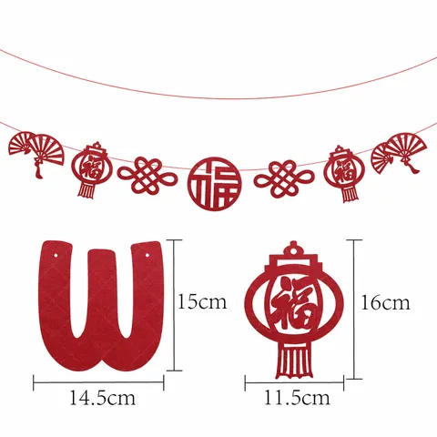 Nieuwjaar Chinese Lente Festival Niet-Geweven Stof Vlaggenlijn Happy New Year Rode Hangende Slinger Feest Decor