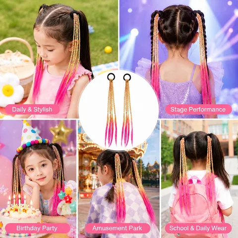 Kids Gradient Colorful Wig Braid Hair Rings Y2K Sweet Cool Dance Performance Braided Hair Accessories Girls