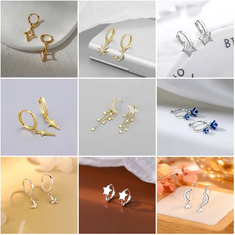 Korean Style Copper Star Rhinestone Earrings Elegant Tassel Geometric Stud Earrings Fashion Jewelry Gift For Women