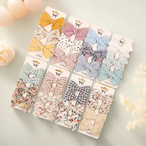 Kids Cute Fabric Bow Hair Clips Set Sweet Floral Hairpins Handmade Daily Hair Accessories For Baby Girls Toddlers