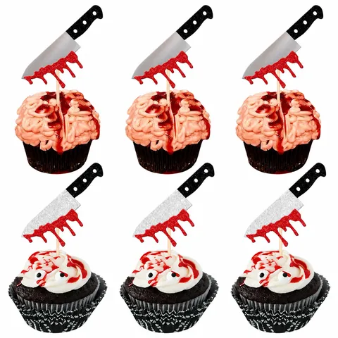 Halloween Blutiges Messer Kuhentopper Gruselig Horror Thema Cupcake Piks Party Desserttisch Backen Dekoration Zuhoer