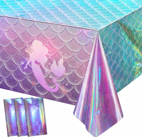 Bleu Violet Écaille de Poisson Thème Sirène Nappe Jetable en Plastique PE Fête d'Anniversaire Décoration de Table